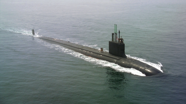A Virginia-class attack sub returns to the General Dynamics Electric Boat shipyard