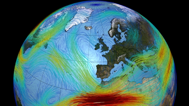 A model rendering of the jet stream over Europe