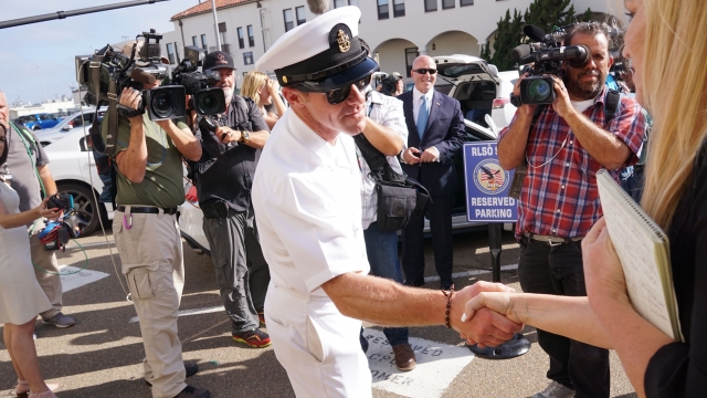 Navy Special Operations Chief Edward Gallagher celebrates after being acquitted of premeditated murder