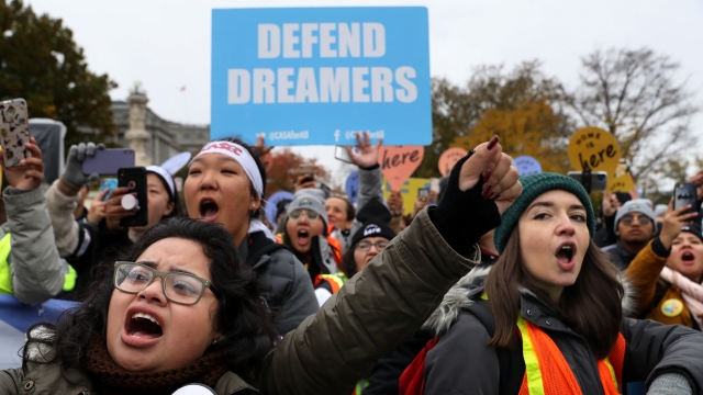 Protesters gather outside the U.S. Supreme Court to support DACA and Dreamers.