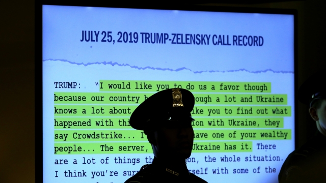 A transcript of a call between Donald Trump and Ukrainian President Volodymyr Zelensky is shown at impeachment proceedings.