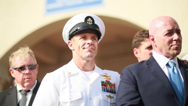 Navy SEAL Edward Gallagher outside of court after being acquitted of murder and war crimes