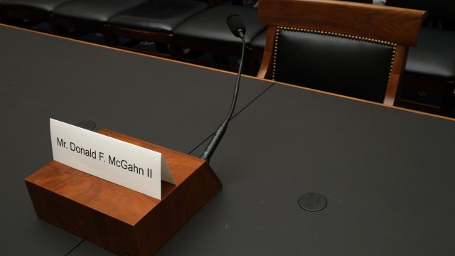 Place card for Don McGahn at hearing