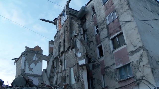 A damaged building from an earthquake in Albania Nov. 26, 2019