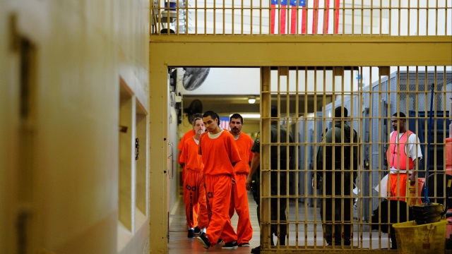 Inmates at Chino State Prison in California.