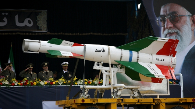 Missile on display in Iranian military parade.