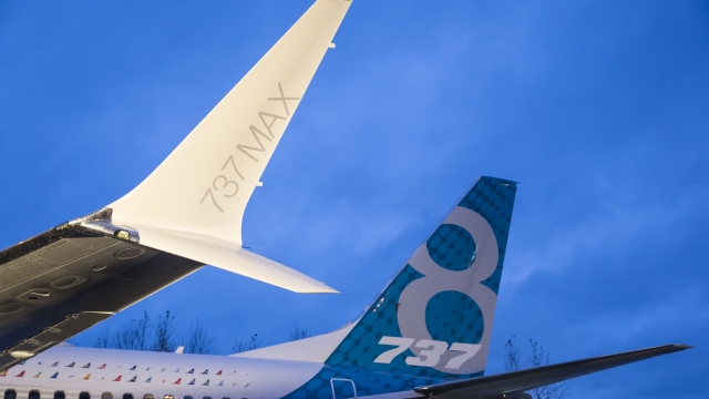 The tail of a 737 Max 8 plane