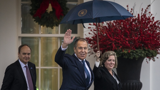 Russian Foreign Minister Sergey Lavrov leaves the White House.