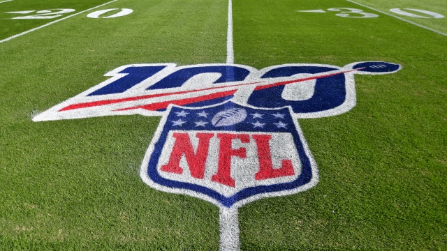 The NFL logo painted on a field