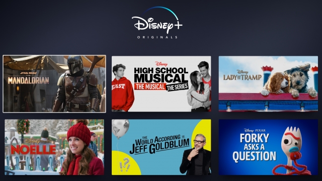 Disney Plus homepage with content thumbnails.