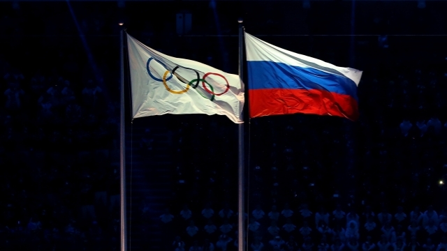 Russian and Olympic flags