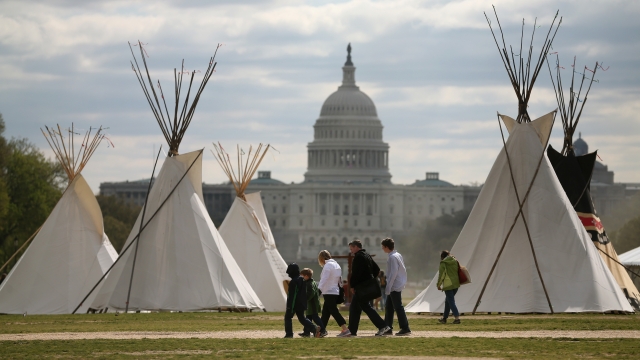 Teepees on the National Mall to protest Keystone XL pipeline construction.