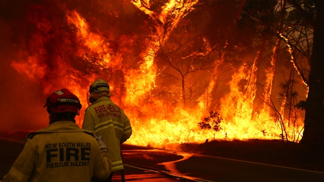 Fire and Rescue personnel battle a blaze in Australia