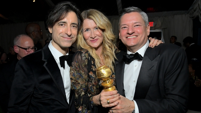 Noah Baumbach, Laura Dern and Ted Sarandos at 77th Golden Globes
