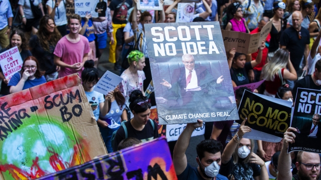 Activists rally for climate action at Sydney Town Hall on Jan. 10, 2020 in Sydney, Australia
