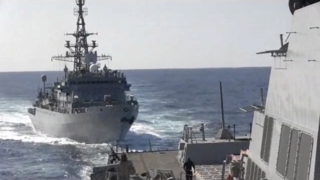 A Russian Navy ship approaching the USS Farragut