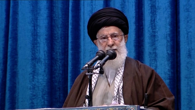 Iran's supreme leader, Ayatollah Ali Khamenei, delivers a sermon