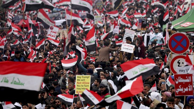 Followers of Shiite cleric Muqtada al-Sadr gather in Baghdad, Iraq.