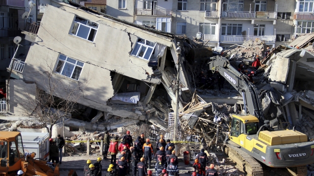 A collapsed building in Turkey.