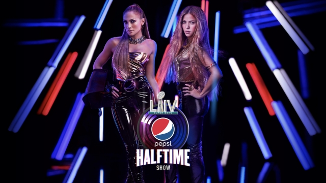 Promotional image for Jennifer Lopez and Shakira's 2020 Super Bowl halftime performance