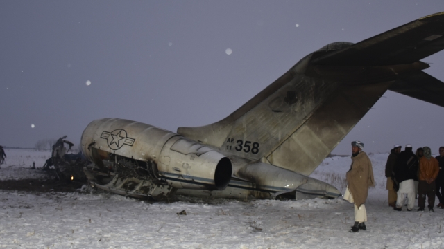 A wreckage of a U.S. military aircraft that crashed in Ghazni province, Afghanistan.