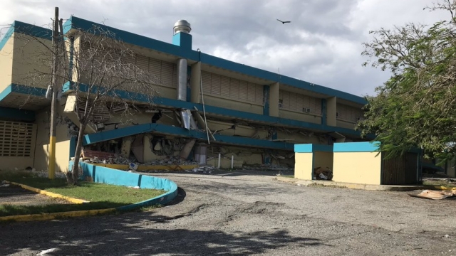 A school damaged by earthquakes in Puerto Rico