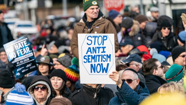 People participate in a Jewish solidarity march on Jan. 5, 2020 in New York City