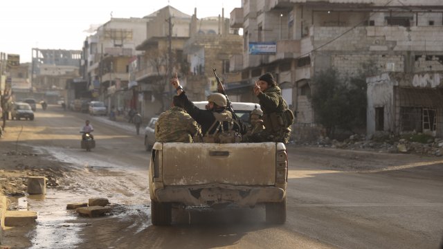 Syrian rebels drive toward government positions.