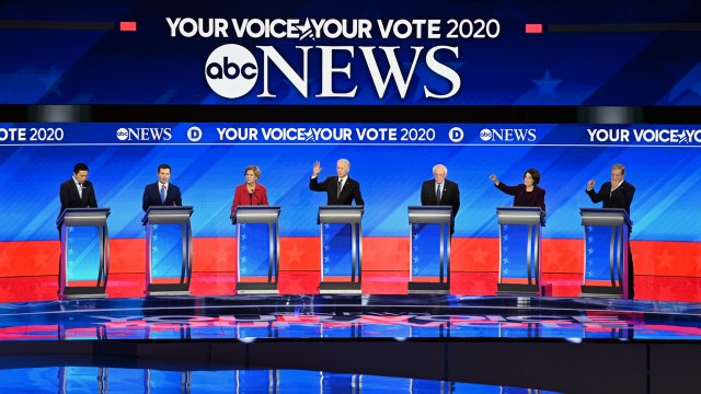 Candidates participate in the 8th Democratic Presidential Debate in New Hampshire.