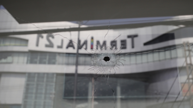 Bullet hole in front of Thailand Mall