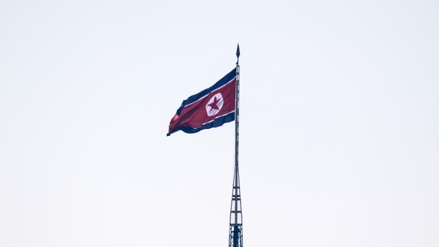 A North Korean flag flies on a tower near the Demilitarized Zone