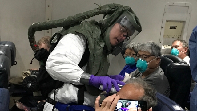 Person conducts medical tests on airplane