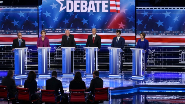 Democratic presidential candidates on Las Vegas debate stage.