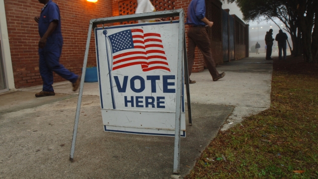 A sign outside a polling place