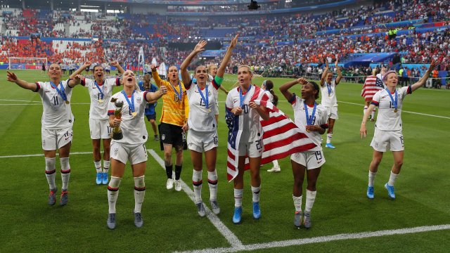 The U.S. Women's National Team celebrates its World Cup victory