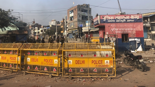 A police barricade in New Delhi, India