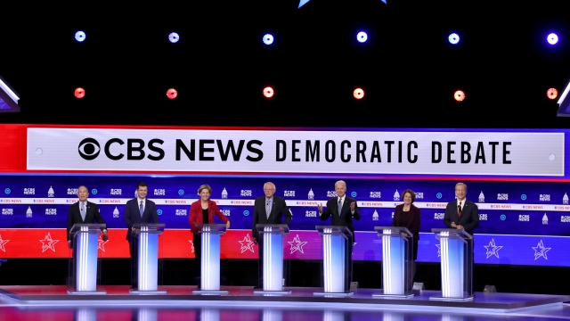 Democratic presidential candidates on debate stage in South Carolina.