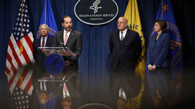 Health Secretary Alex Azar speaks at a news conference about the federal government's response to the novel coronavirus