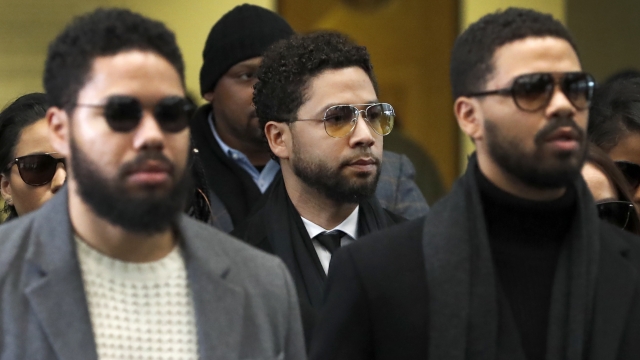 Actor Jussie Smollett departs after an initial court appearance at the Leighton Criminal Courthouse, Monday, Feb. 24
