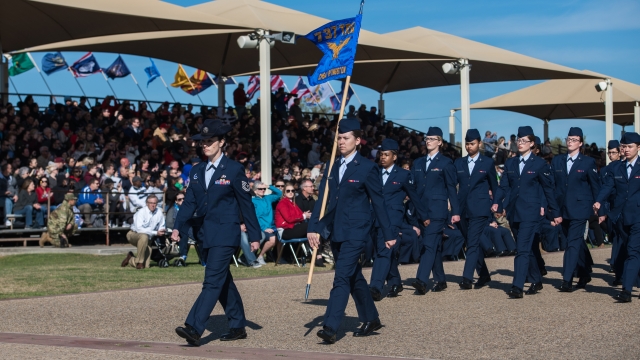 U.S. Air Force members in basic training graduation parade
