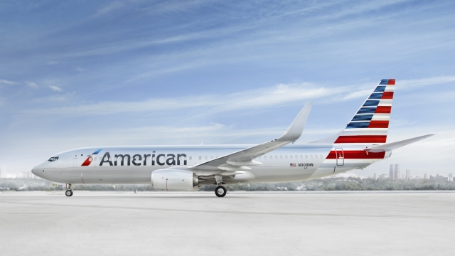 A promotional image of an American Airlines jet.