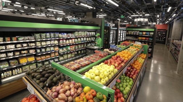 Produce section inside of an Amazon grocery store.