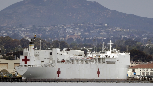 The USNS Mercy, a Navy hospital ship is seen docked at Naval Base San Diego Wednesday, March 18, 2020, in San Diego