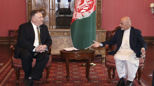Secretary of State Mike Pompeo meets with Afghan President Ashraf Ghani on Monday.