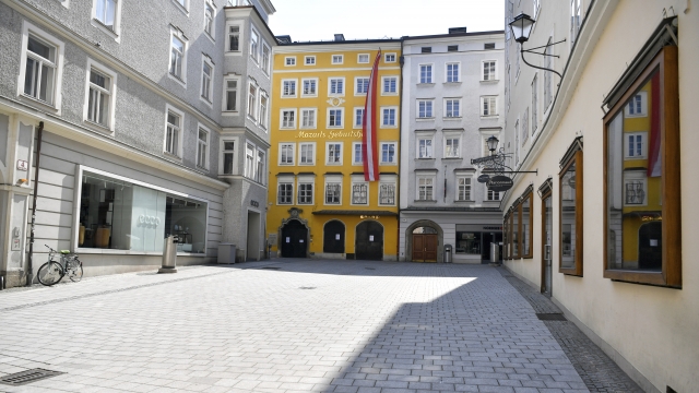 The Hagenauerhaus, birthplace of Wolfgang Amadeus Mozart in Austria, is seen empty during the coronavirus lockdown.