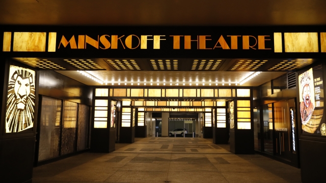 The Minskoff Theatre is shuttered Thursday, March 12, 2020, in New York