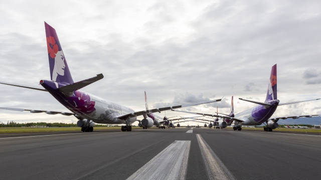 Hawaiian Airlines planes parked at Honolulu's airport