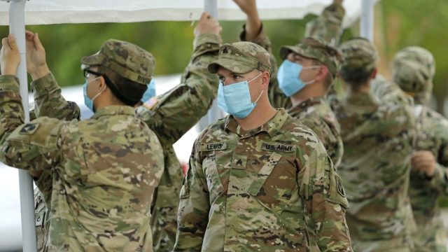 Florida Army National Guard soldiers wearing protective masks