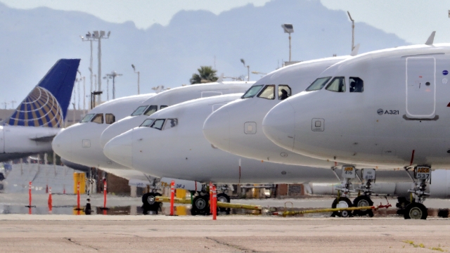 Planes parked at Phoenix Sky Harbor airport