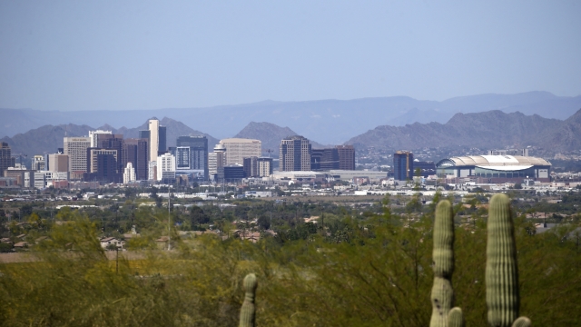 A clear skyline in downtown Phoenix, with fewer motorists on the road due to the coronavirus.